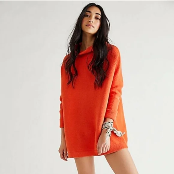 Free People * Ottoman Slouchy Pullover Tunic Sweater size XS Orange - Picture 7 of 12